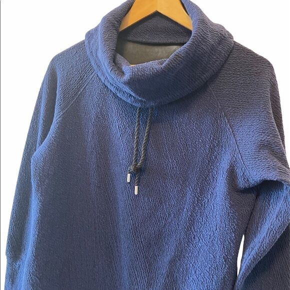 Blue Cowl Neck Waffle Pullover Sweat Shirt M - Picture 2 of 6
